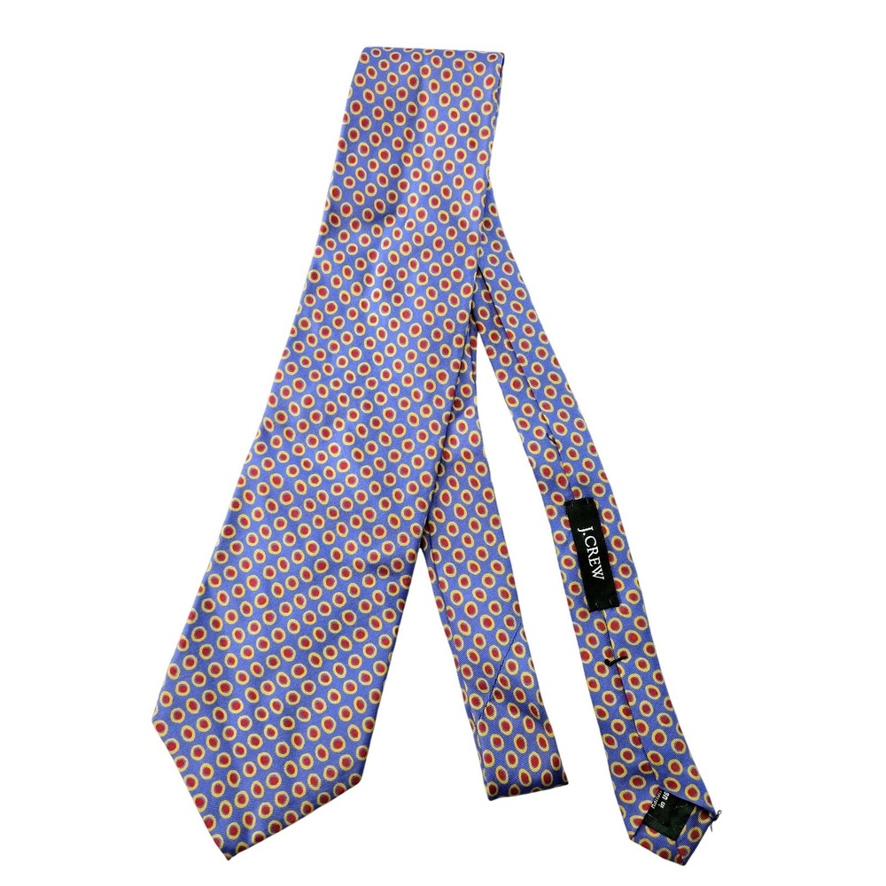 J.CREW Tie Mens One Size Purple Geometric 100% Silk Jacquard Necktie USA